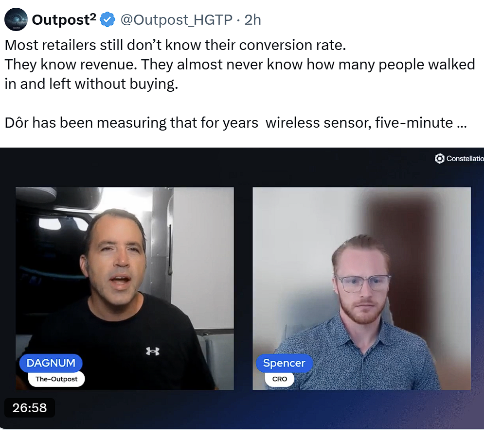 Outpost² post featuring a 26 minute video with Dagnum and Dôr CRO Spencer discussing Retail Intelligence