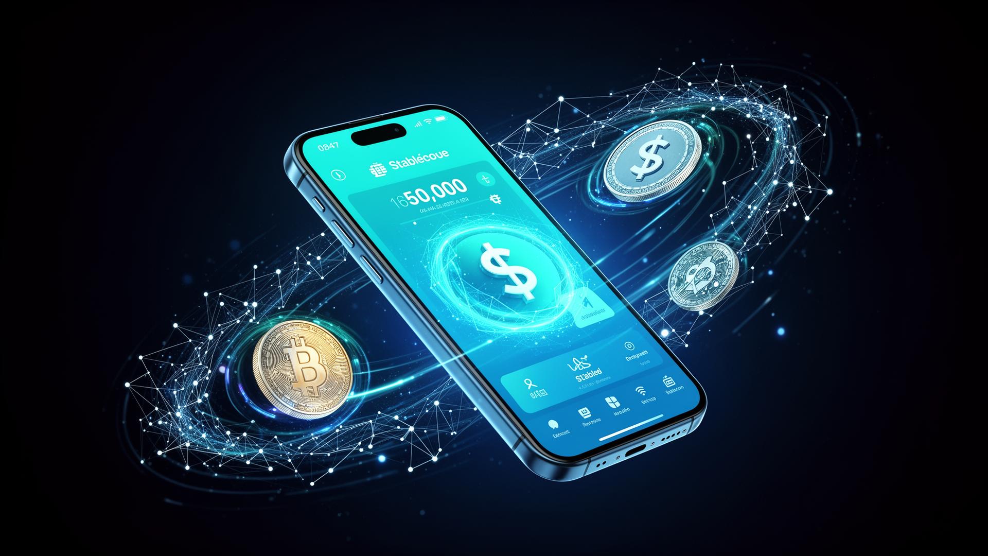 Arca Wallet floating with stablecoins orbiting on a hypergraph